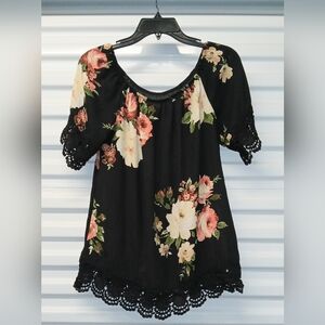 Haute Project LA Black Floral Bell Sleeve Lace Blouse Size S